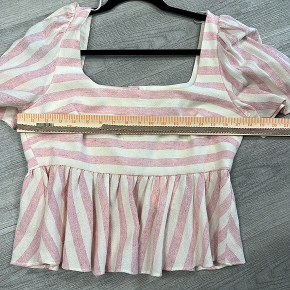 Zara pink striped linen ruffle blouse Size large - Picture 8 of 9